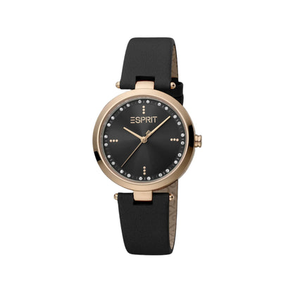 Esprit Women's Black Leather Watch, Black Dial | Es1l035m0015